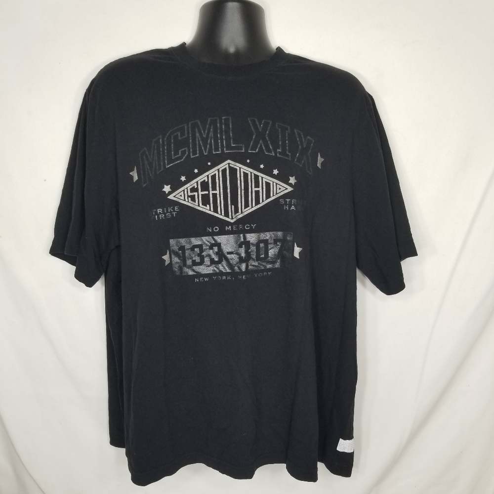 Men's Sean John MCMLXIX Strike Hard No Mercy 133-307 NY Black Graphic Shirt 3XL